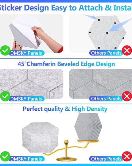 18 Pack Hexagon Acoustic Panels, 12" X 10" X 0.4" High Density Sound Absorbing Panels Soundproof Wall Panels for Home Sound Proof Insulation Beveled Edge Studio Treatment Tiles (Gray)