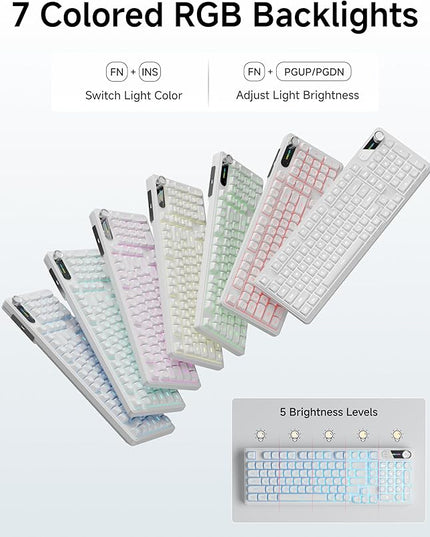C98 Wired Keyboard and Mouse Combo, Wired Computer Keyboards with Wrist Palm, Double-Shot Keycaps, Silent RGB Backlight Keyboard for Windows/MAC/PC (White)