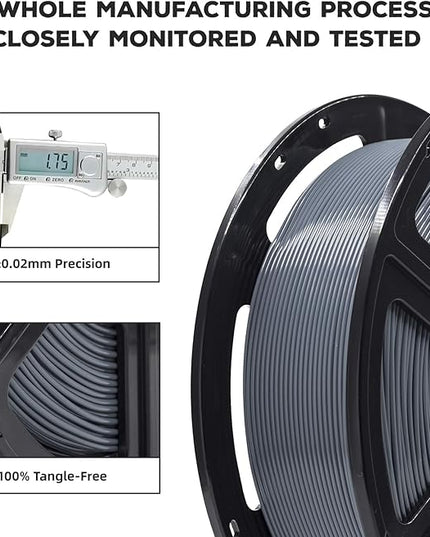 FLASHFORGE PLA Filament 1.75mm, 3D Printer Filament 1kg (2.2lbs) Spool, Dimensional Accuracy +/- 0.02mm, 3D Printing Filament Easy to Use and Fits for Most FDM 3D Printers (Grey)