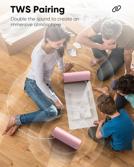 Bluetooth Speaker with HD Sound, Portable Wireless, IPX5 Waterproof, Up to 20H Playtime, TWS Pairing, BT5.3, for Home/Party/Outdoor/Beach, Electronic Gadgets, Birthday Gift (Pink)