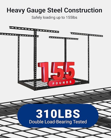 FLEXIMOUNTS 2x3 Overhead Garage Storage Rack, Adjustable Organization System, Heavy-Duty Metal Ceiling Racks, 155lbs Weight Capacity, Black, Classic Series