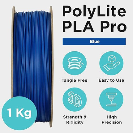 Polymaker PLA PRO Filament 1.75mm 1kg, Tough & High Rigidity Blue 3D Printing Filament, PolyLite PLA PRO 3D Printer Filament 1.75mm, Print with Most 3D Printers
