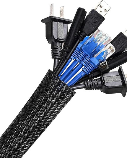 AGPTEK Cable Sleeve Cover, 6.6ft - 1.5 inch Desk Cord Organizer Cable Hider, Home Office Wire Management Computer TV Wire Loom Tubing, Pet Proof Cord Protector, from Cat Dog Chewing, Black