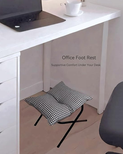 Foldable Foot Rest Stool for Under Desk or Sofa - Office Footrest Ottoman, Portable Leg Rest for Home & Office (Houndstooth)
