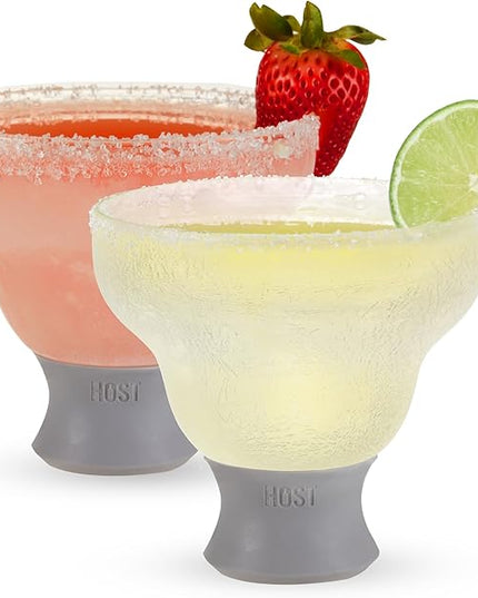 Host Glass Freeze Stemless Margarita Glasses Drinking Set, Insulated Cocktail Glass Set with Silicone Band, 12oz Margarita Glasses Set of 2 in Gray