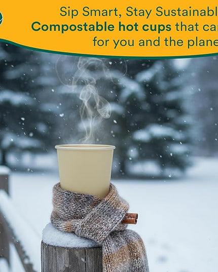 ECO SOUL 100 Pack 12 oz Disposable Coffee Cups Eco-Friendly, Biodegradable, Compostable, Leak-free & Sturdy To Go Hot Drink Travel Bagasse Cup for Tea, Chocolate, Party, Picnic & Cafe, Office & Home