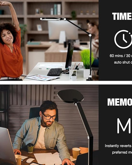 Led Desk Lamps for Home Office, Eye-Care Architect Light with Clamp, Dimmable Zoom Lighting with 3 Color Modes & 10 Brightness, Smart Computer Ring Light for Video Calls, Conference, Reading