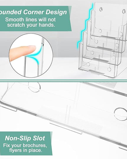 Argvey Acrylic Brochure Holder 8.5 x 11 inches, 4 Tier Clear Brochure Display Stand with Removable Divider for Trifold 4 Inches Wide Pamphlet, Plastic Flyer Holder for Magazine, Literature, Booklet