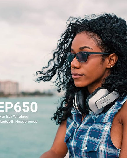 August EP650 Bluetooth Wireless Over-Ear Headphones with aptX Low Latency, NFC, Multipoint Pairing, Wired Option, Built-in Microphone - Silver