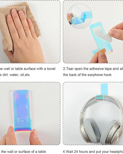 Weewooday 4 Pieces Headphone Hanger Holder Desk Adhesive Headphone Hook Wall Mount Headset Stand Acrylic Holder with Glues for General Purpose Game Earphone(Colorful)