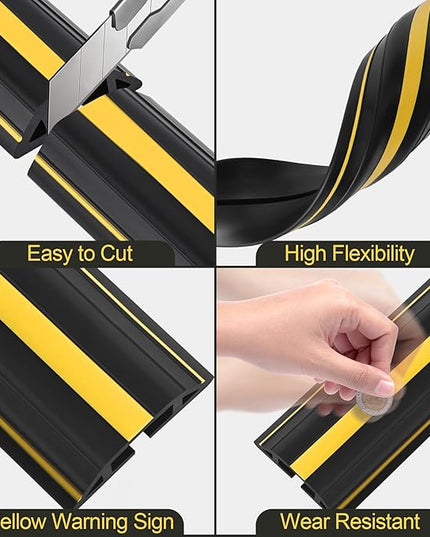 MYFAMIREA 4FT Floor Cord Cover Heavy Duty Cable Cover Protector with 3 Channels Extension PVC Floor Wire Cover Outdoor Cord Hider Management Cord Cover for Wire on Floor for Home Office Outdoor