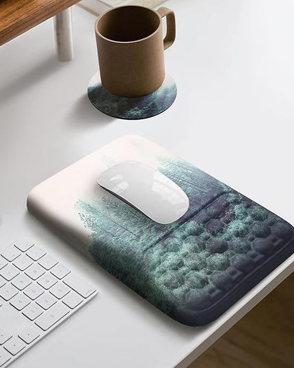 Ospelelf Mousepad with Wrist Rest Ergonomic Computer Comfortable Pain Relief Mouse Pad Wrist Support Green Forest Pattern