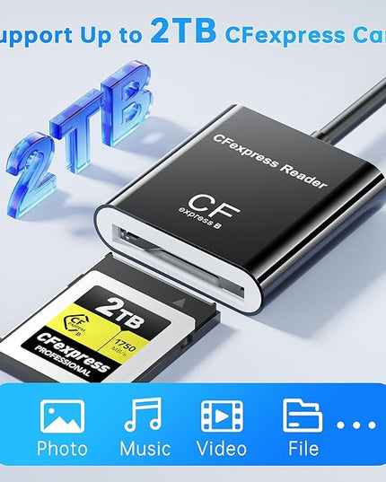 CFExpress Type B Card Reader with USB 3.2 (Gen 2) 10Gbps, USB-C & USB-A 2-in-1 Type B CFexpress Adapter, CF Express Type B Card Reader Compatible with Windows/Mac/Linux/Android(Not for XQD Card)