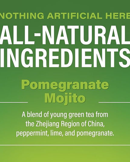Zest Energy Green Tea – Pomegranate Mojito High Caffeine Tea Bags for Focus & Morning Energy – Natural Caffeinated Tea with 135mg Caffeine – Coffee Substitute – 15Ct Box, Non-GMO & Keto Friendly