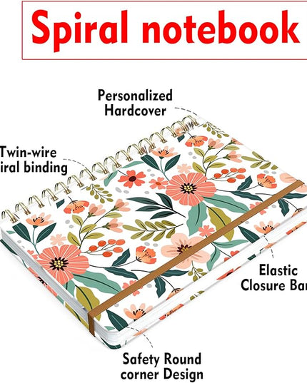 Spiral Journal Notebook for Women, Hardcover A5 College Ruled Notebook, 120 Pages, Thick Paper, Cute Lined Journal for School, Office & Work, 6 x 8.4 in(Cute Pink Flowers)