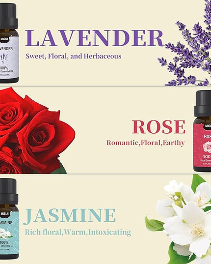 MISIJI Essential Oils Set- Essential Oils for Diffuser for Home,Diffuser Oils Scents for Aromatherapy,Laundry,Candle&Soap Making,Humidifiers 6 X 10 ML