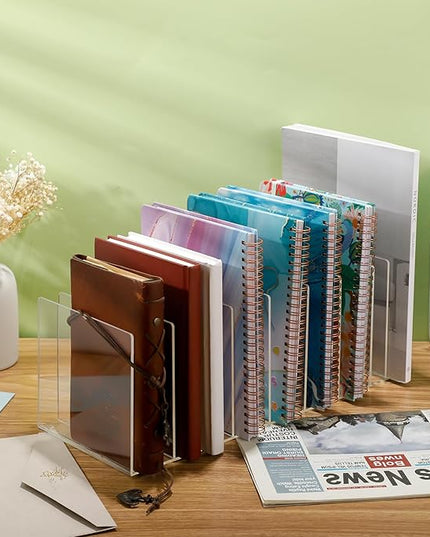 Ctosree Acrylic File Organizer for Desk Vertical 15 Compartments File Sorter Mail Organizer Desktop Countertop Folder Stand Racks for Office Home School Desk(Rectangle,Clear)