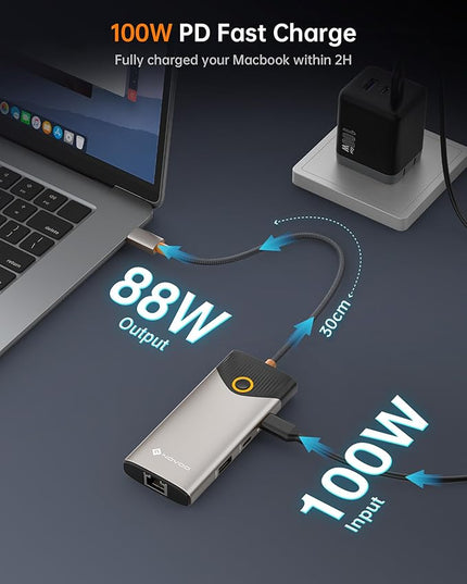 NOVOO USB C Hub Ethernet 4K@60 USB C HDMI Adapter Multiport Type C Adapter, 100W PD, 5Gbps USB-A/C Data Ports Docking Station Compatible for MacBook/iPhone/Dell/HP/Surface