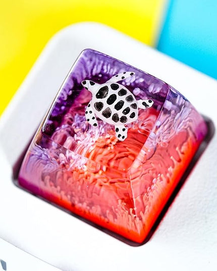 Sea Turtle Artisan Keycap Deep Purple and Hot Pink R1 SA Profile Custom Sea Creatures Keycaps 1U ESC Handmade Gaming Resin Key Cap Cherry MX Switch Compatible Mechanical Keyboard Turtle Lover Gift