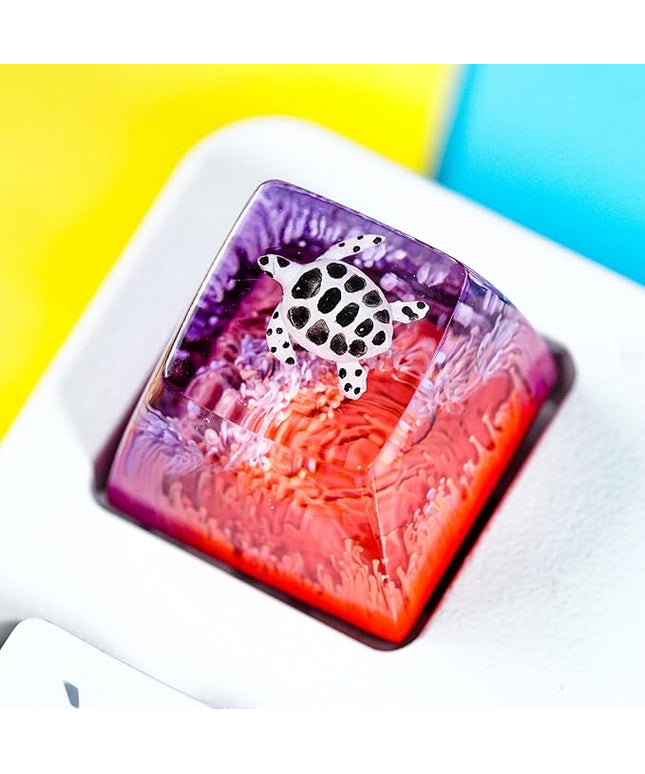 Sea Turtle Artisan Keycap Deep Purple and Hot Pink R1 SA Profile Custom Sea Creatures Keycaps 1U ESC Handmade Gaming Resin Key Cap Cherry MX Switch Compatible Mechanical Keyboard Turtle Lover Gift