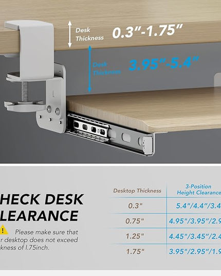 AX WABER Keyboard Tray Under Desk Pull Out with Extra Sturdy C Clamp Mount System, 27.3 (32.5 inch Including Clamps) x 11 Inch Slide-Out Platform Computer Drawer for Typing Grain AX01WG01