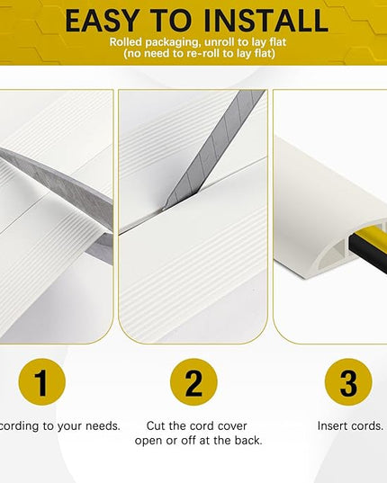 Floor Cord Cover 10FT Cord Covers for Wires on Floor Protect Wires & Prevent Trip Hazards, Easy to Cut for Home, Office, School, Concerts, Cavity W0.6in x H0.32in