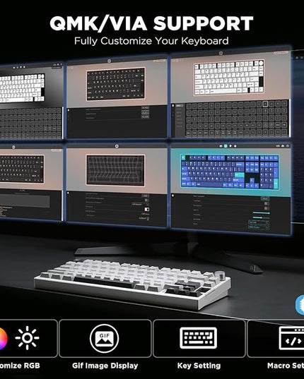 YUNZII AL80 Wireless Mechanical Keyboard,Full Aluminum CNC, Smart LCD Display,Hot Swappable Gasket Mount 75% Layout with Knob,BT/2.4G/USB-C,QMK/VIA Support for Win/Mac (Silver, Cocoa Cream V2 Switch)