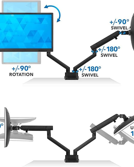 Mount-It! Dual Monitor Arm Mount Desk Stand | Premium Quality | Articulating Mechanical Spring Height Adjustable | Fits Two 24 27 29 30 32 Inch VESA 75 100 Compatible Screens | C-Clamp and Grommet