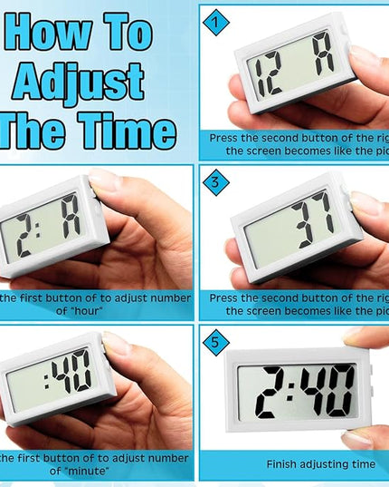 Frienda 6 Pieces Mini Digital Clock Small Digital Clock Stick on Battery Operated Self Adhesive Bracket for Car Dashboard Fridge (White)