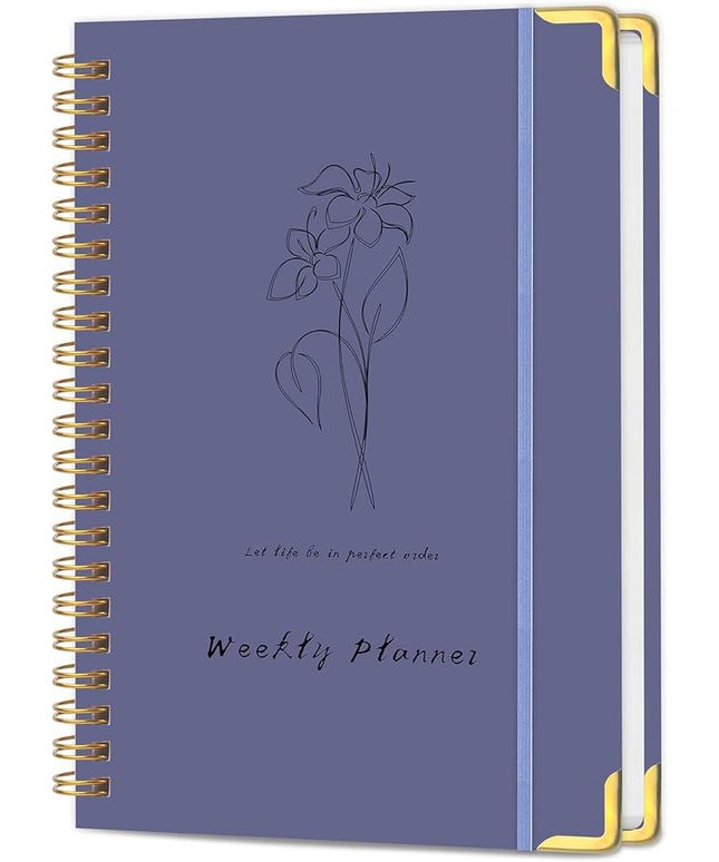 Undated Weekly Planner with Metal Corner Hardcover Notebook , A5 Size Journal with To Do List Planner, Habit Tracker,Weekly Goals for ADHD,Student, Office, Women, Men ,Gifts,6 x 8 inches，Spiral Bindding ,Purple