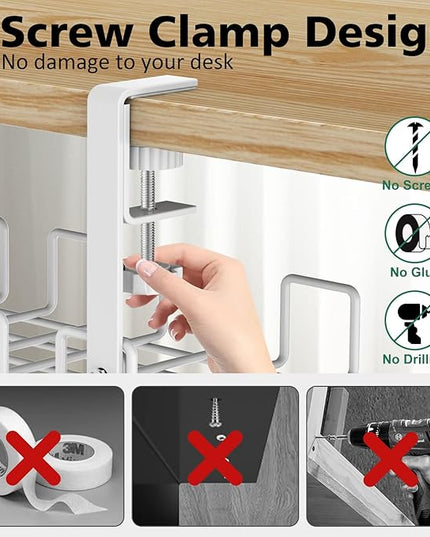 Under Desk Cable Management Tray, L 15.7''W 6.3'' No Drill Steel Desk Cable Organizers, Wire Management Tray Cable Management Rack, Desk Cable Tray Wire Organizer With Desk Cord Organizer