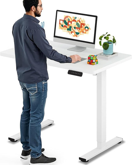 SANODESK Electric Standing Desk 48 x 24 Inches Whole-Piece Desktop Height Adjustable Stand Up Desk w/6-Button Controller Ergonomic Computer Desk for Home Office, White Frame + White Tabletop