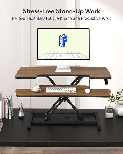 FLEXISPOT Standing Desk Converter 36in Sit to Stand up Riser Height Adjustable Monitor and Laptop Workstation with Spacious 2-Tier Desktop, Walnut Color