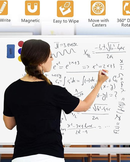 H-Qprobd Rolling Whiteboard with Stand 48"x36" Double-Sided Mobile Magnetic Dry Erase Board on Wheels for Home, Office & School