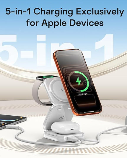 5-in-1 Wireless Charger for MagSafe, AC ISLAND Portable Travel Charging Station, 35W Max Fast Foldable Magnetic Stand, Evolved for iPhone 17-12 & Air Series, Apple Watch, AirPods (with 35W Adapter)