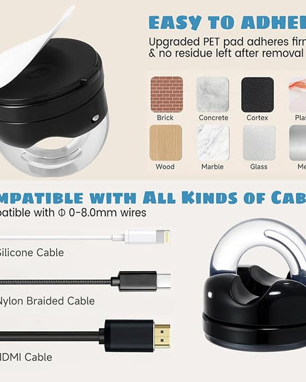 8 Pcs Rotatable Cord Organizer 1s Clip-on Magnetic Cord Holder Strong Adhesive Easy-Open Cable Clips for Bedside, Desk, Home, Office, Works as a Hanging Hook, Holds up to 2.2 Lbs