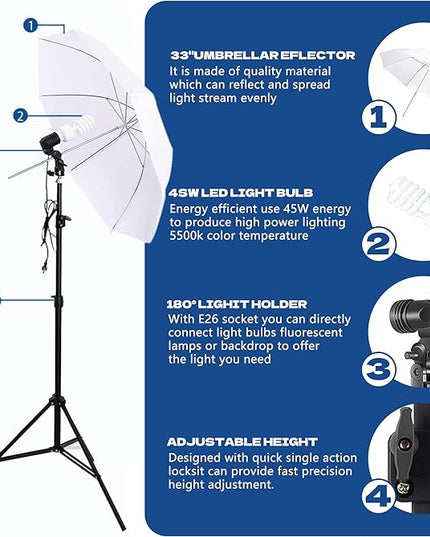Photography Softboxes Kit with 8.5x10ft Backdrop Stands, 5 Tripod Stands, 3 Color Background Screen, Softbox with 85W Led Bulb, Photo Studio Equipment for Video Shoot, Product & Portrait