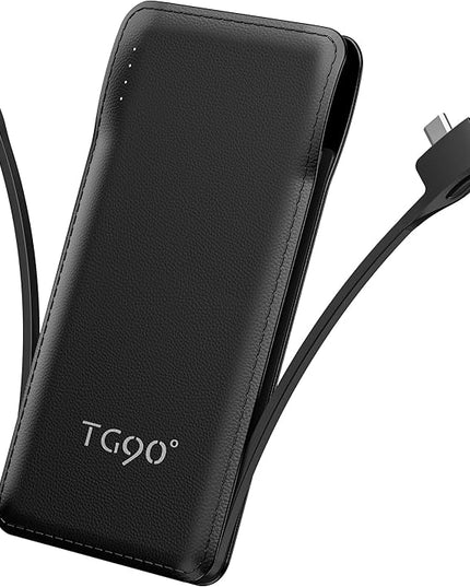 TG90° 2 Pack Slim Portable Charger with Built in Cables,10000mAh Power Bank Travel Charger Cell Phone External Battery Pack,4 Output Portable Bank Compatible with iPhone Android Phone