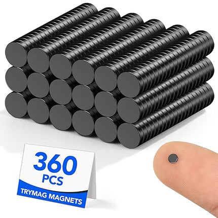 TRYMAG Small Black 360Pcs, 3x1mm Neodymium Magnets, Tiny Strong Round Rare Earth Mini Round Neodymium Magnets for Fridge, Office, Crafts, DIY, Science