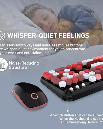 FOPETT 2.4GHz Wireless Keyboard and Mouse Set with Switch Button - Full-Size Keyboard - Compatible for Windows/Laptop/PC/Notebook/Smart TV and More - Black Colorful
