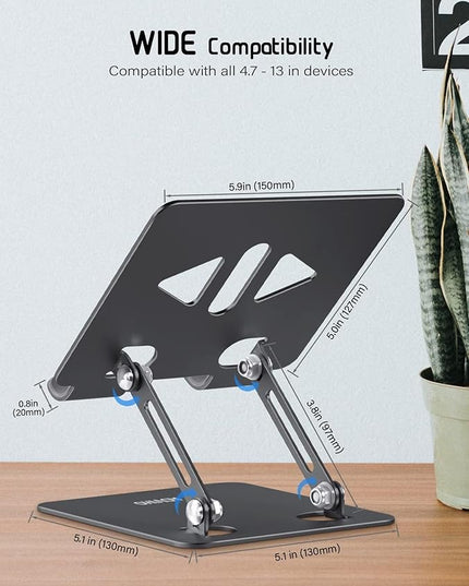 Tablet Stand Holder for Desk, Adjustable Desktop Tablet Holder, Foldable Aluminum Tablet Mount for iPad pro 12.9, iPad Air Mini, Samsung Galaxy Tabs Z Fold Kindle Fire 4-12 inch, Black