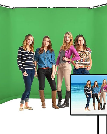 7.87ft x 13.12ft Portable Large Chromakey Green Screen Backdrop with Stand Photography Background Support System for Photo Studio Video Shooting, Live Streaming, Parties, Keying, Stage