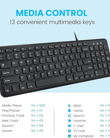 Perixx PERIBOARD-213U Wired Silent USB Scissor Keyboard - 14.45x4.76x0.70 Inches Compact Design with Number Pad - Black - US English (PB-213BUS-11738)