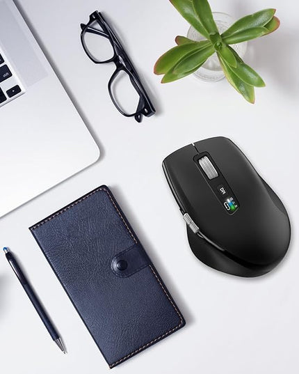 INFINMIND Wireless Bluetooth Side Scroll Mouse with Multi-Device, Ergonomic Computer Mice with Smart Flying Scroll, Quiet Click for Computer, Laptop, iPad, Tablet, MacBook (Black)
