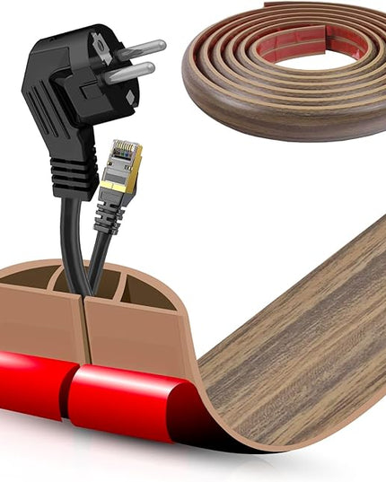 Floor Cord Cover Self Adhesive Cord Hider,10FT Cable Management, Extension Strip Protector for Wires, Prevent Cable Trips for Offices, Gyms, Exhibitions Cavity:0.47"(W) x0.35(H) Woodsmokedbrown