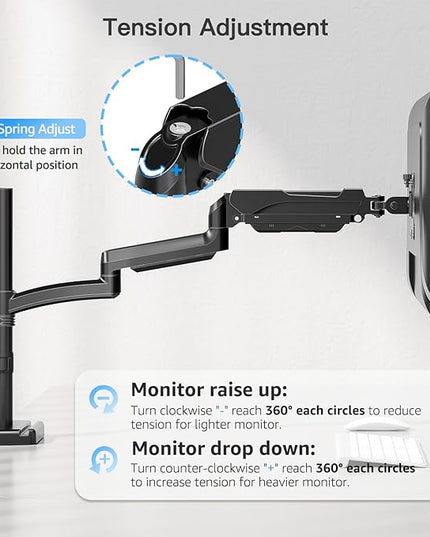 MOUNTUP 27 inch Extra Long Monitor Arm, Single Desk Mount for 22-32 inch, Tall Monitor Stand Holds 4.4-19.8lbs, Height Adjustable Monitors Stand for Desk with C-Clamp/Grommet Base, Black