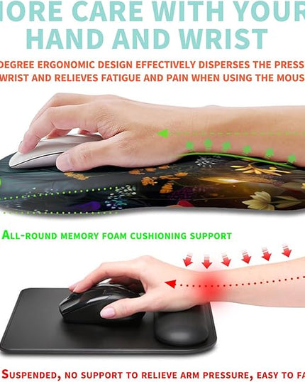 Ergonomic Mouse Pad Wrist Support with Memory Foam Massage Bulge, Carpal Tunnel Pain Relief Mousepad Wrist Rest for Mouse(12x8 inch, Midnight Forest)