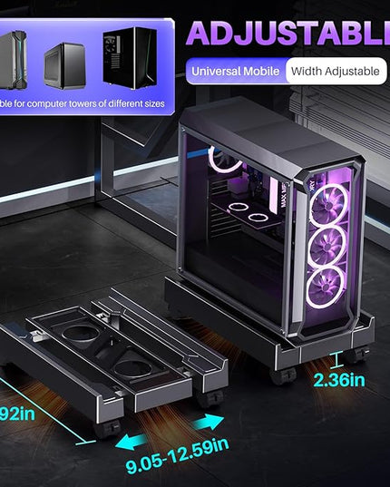 Adjustable Computer Tower Stand, Ventilated PC Stand for Floor, Mobile CPU Holder with 4 Caster Wheels Fits Most PC Tower, Under Desk CPU Holder for Office,Gamers and Students