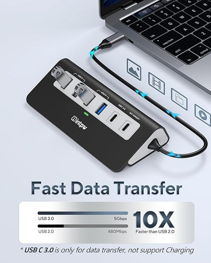 P9 USB C Hub, INTPW 9-in-1 USB Multiport Adapter with 4K HDMI, PD 100W, USB-C and 2 USB A 3.0 5Gbps, 2 USB A 2.0, SD/TF Card Reader, Aluminum Powered USB Hub for PC, iPhone 16/15 Series, MacBook, iPad