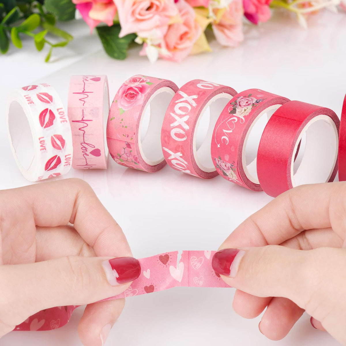 Abilat 20 Rolls Valentine's Day Washi Tape Red Pink Heart Love Masking Tape for Wedding Romantic Scrapbook DIY Craft Valentines Decorative Duct Tape for Journaling Giftwrap Tape Supplies
